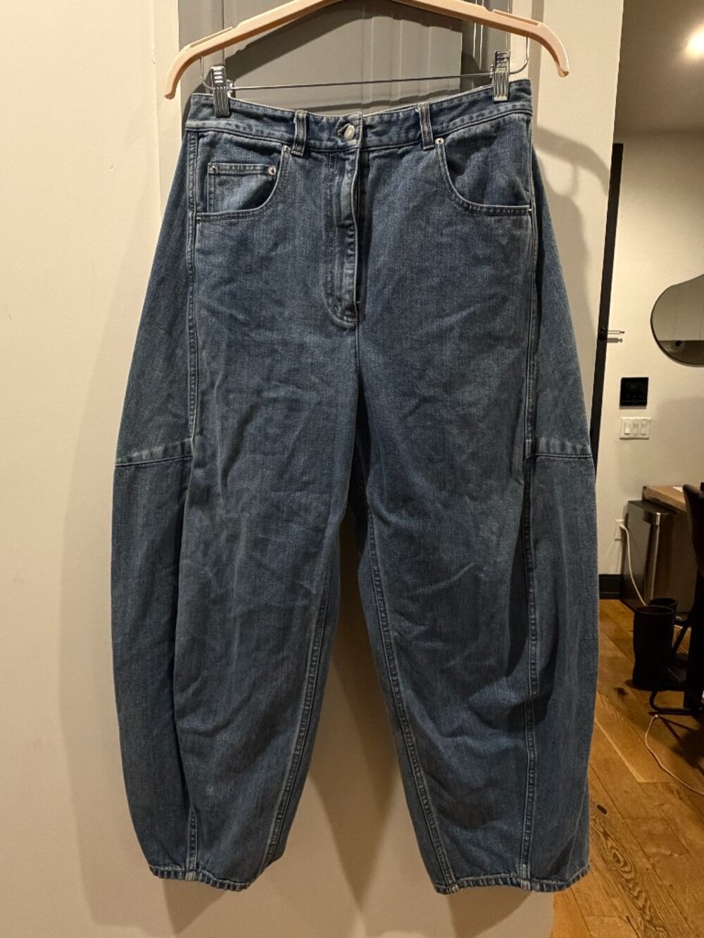 Tibi Sid Jean Classic Wash Barrel Balloon Leg Snap Hem Size 29